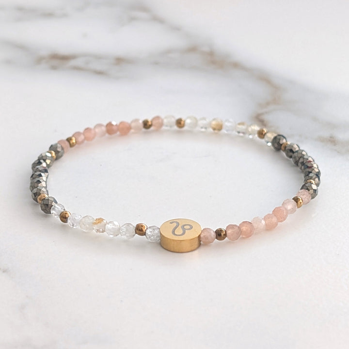 Sunstone, Citrine and Pyrite Leo Zodiac Gemstone Bracelet 