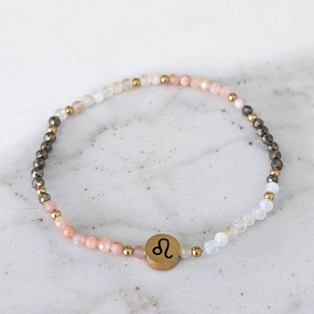 Sunstone, Citrine and Pyrite Leo Zodiac Gemstone Bracelet 