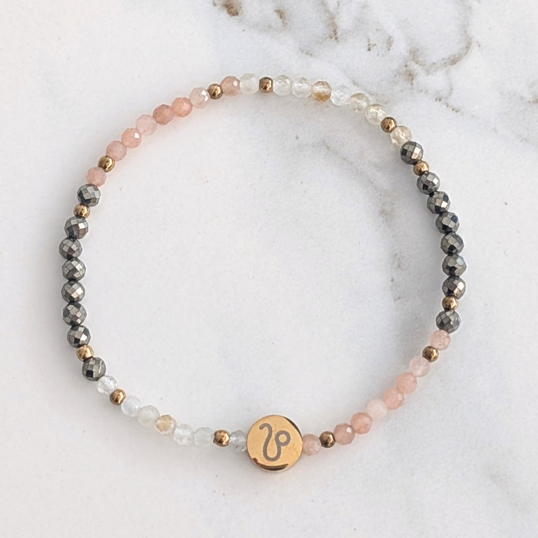 Sunstone, Citrine and Pyrite Leo Zodiac Gemstone Bracelet 