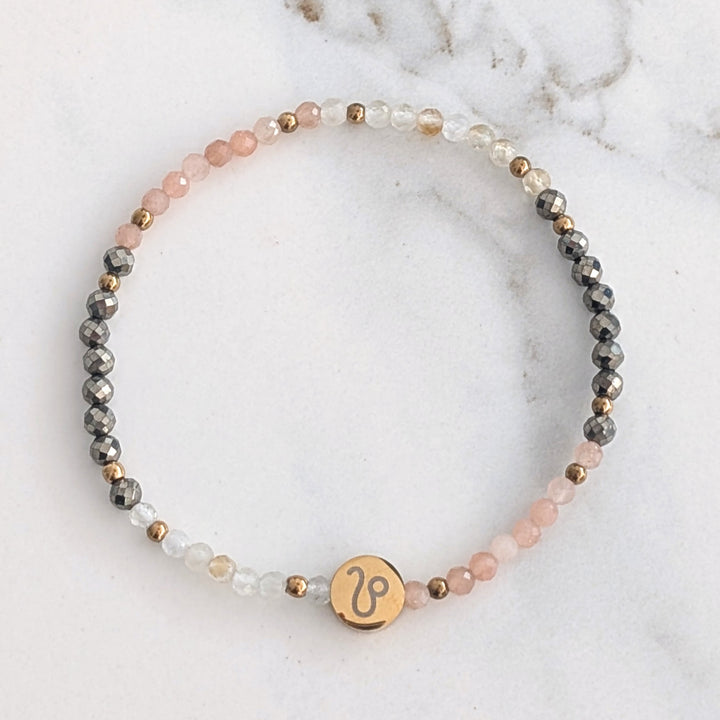 Sunstone, Citrine and Pyrite Leo Zodiac Gemstone Bracelet 