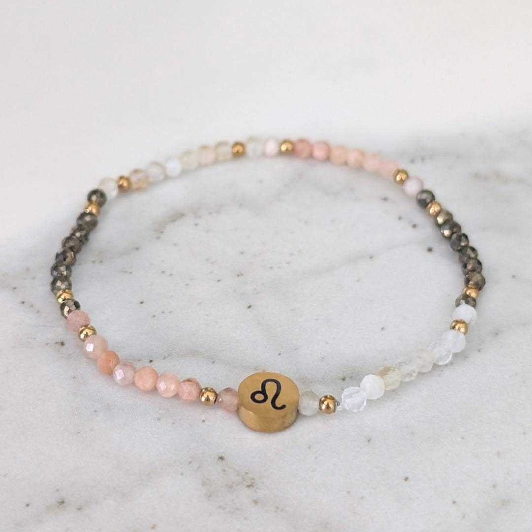Sunstone, Citrine and Pyrite Leo Zodiac Gemstone Bracelet 