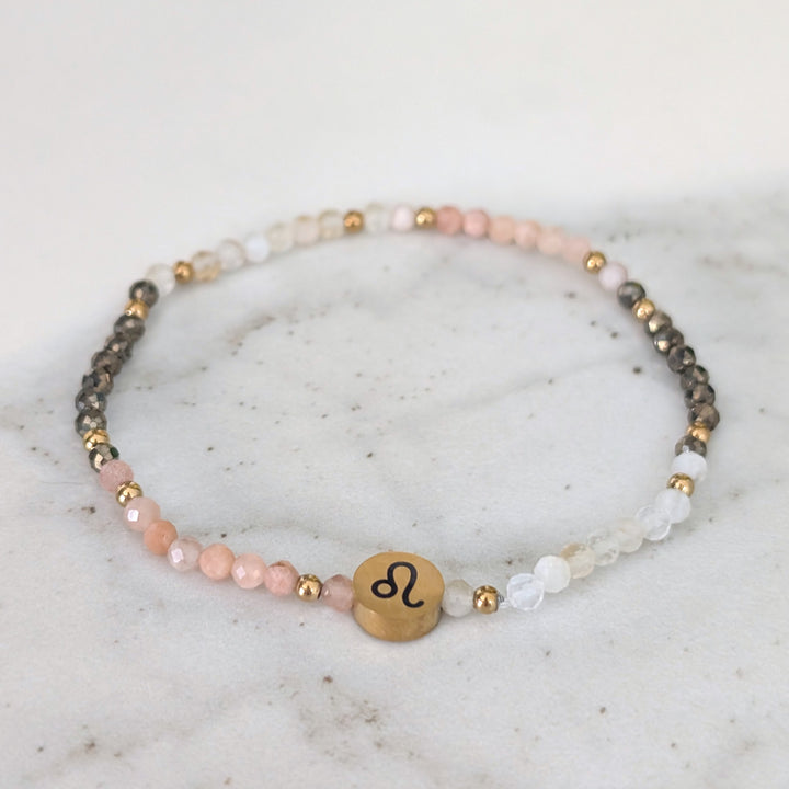Sunstone, Citrine and Pyrite Leo Zodiac Gemstone Bracelet 