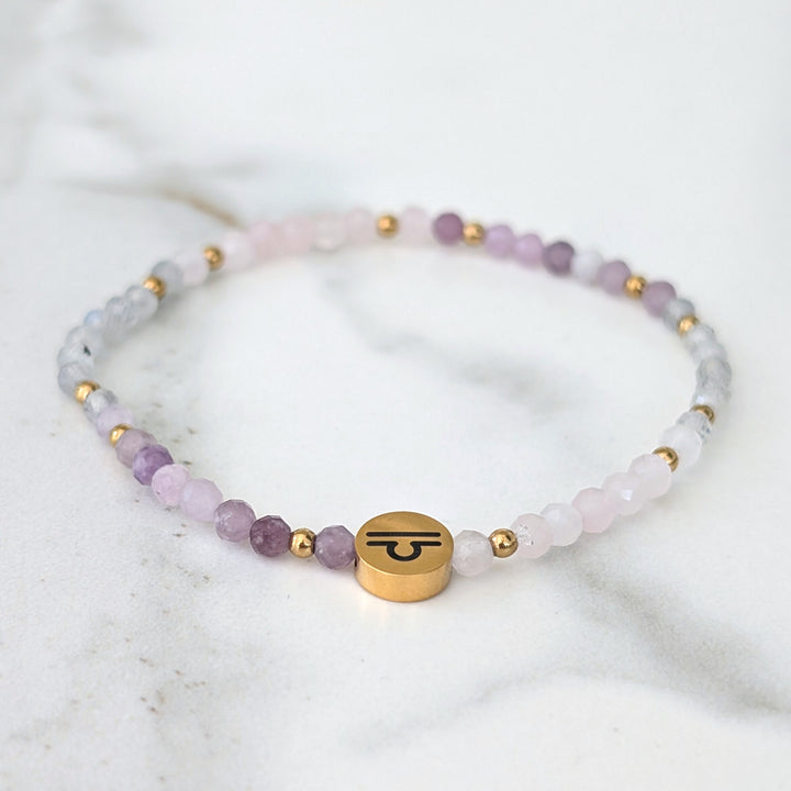 Rose Quartz, Labradorite and Lepidolite Libra zodiac gemstone bracelet 