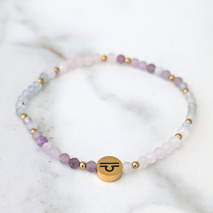 Rose Quartz, Labradorite and Lepidolite Libra zodiac gemstone bracelet 
