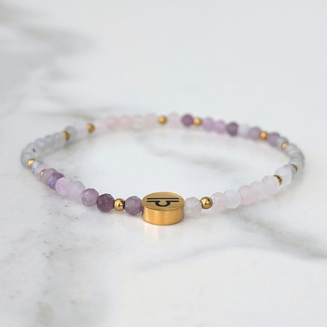 Rose Quartz, Labradorite and Lepidolite Libra zodiac gemstone bracelet 