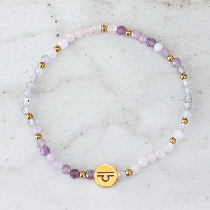Rose Quartz, Labradorite and Lepidolite Libra zodiac gemstone bracelet 