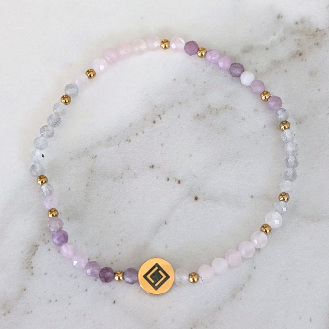 Rose Quartz, Labradorite and Lepidolite Libra zodiac gemstone bracelet 