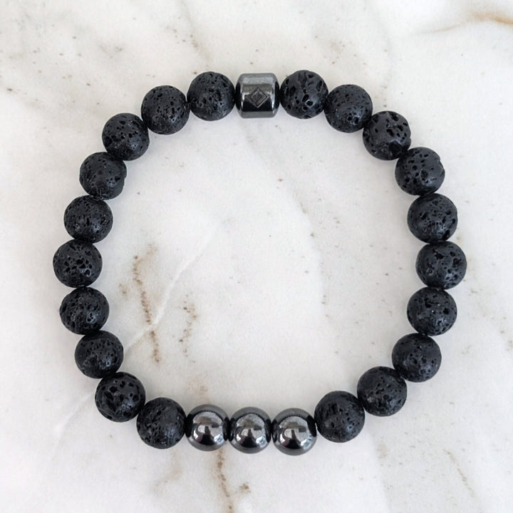 Men's Hematite & Lava Bead Bracelet  - 8mm Smooth