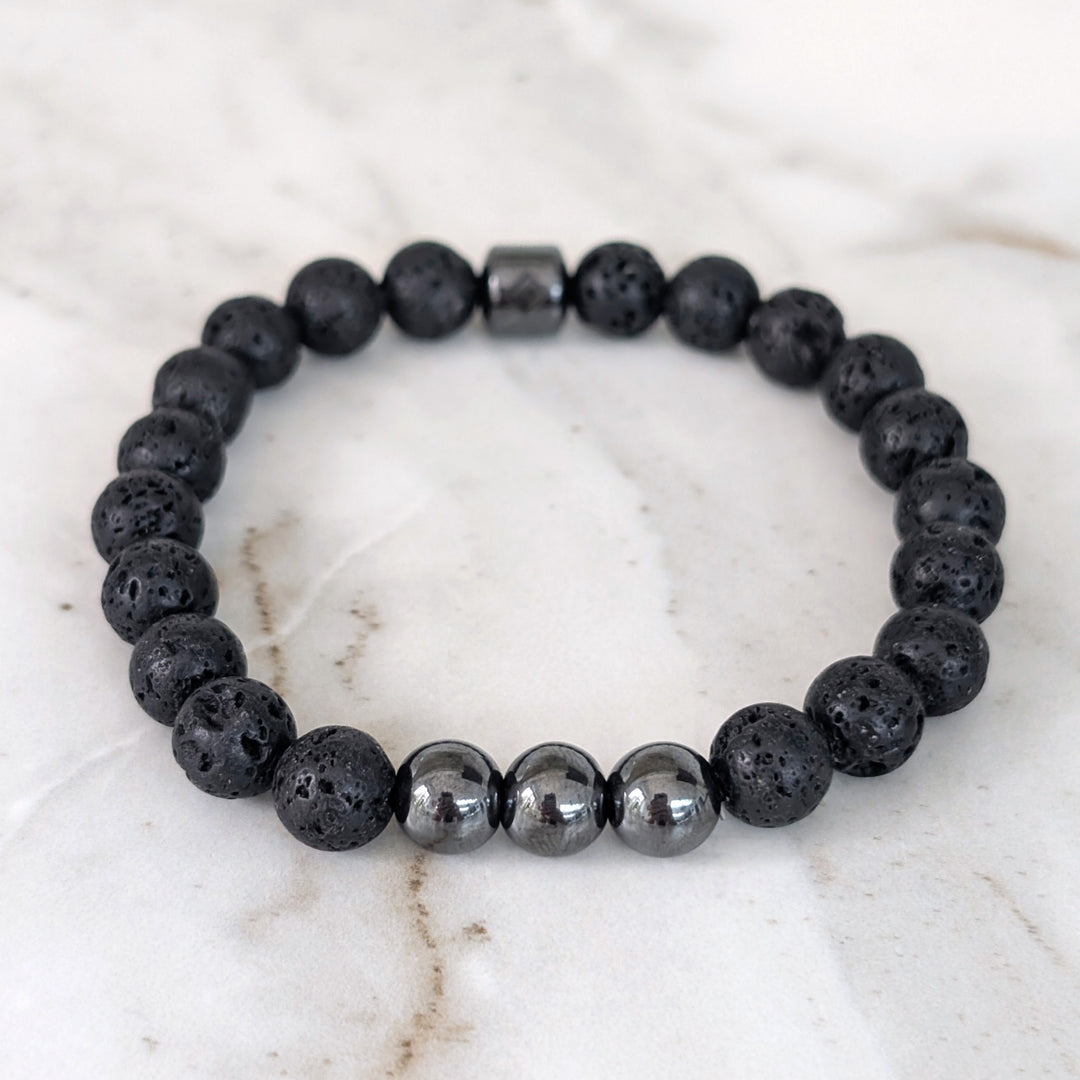 Men's Hematite & Lava Bead Bracelet  - 8mm Smooth