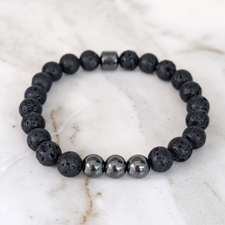 Men's Hematite & Lava Bead Bracelet  - 8mm Smooth