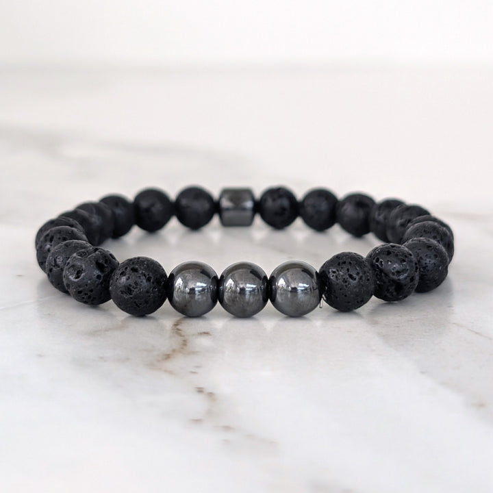 Men's Hematite & Lava Bead Bracelet  - 8mm Smooth