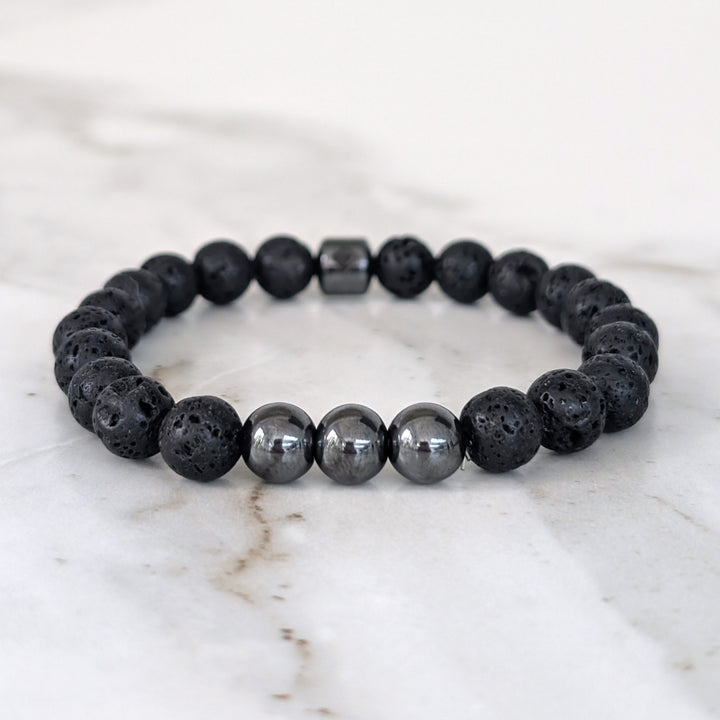 Men's Hematite & Lava Bead Bracelet  - 8mm Smooth