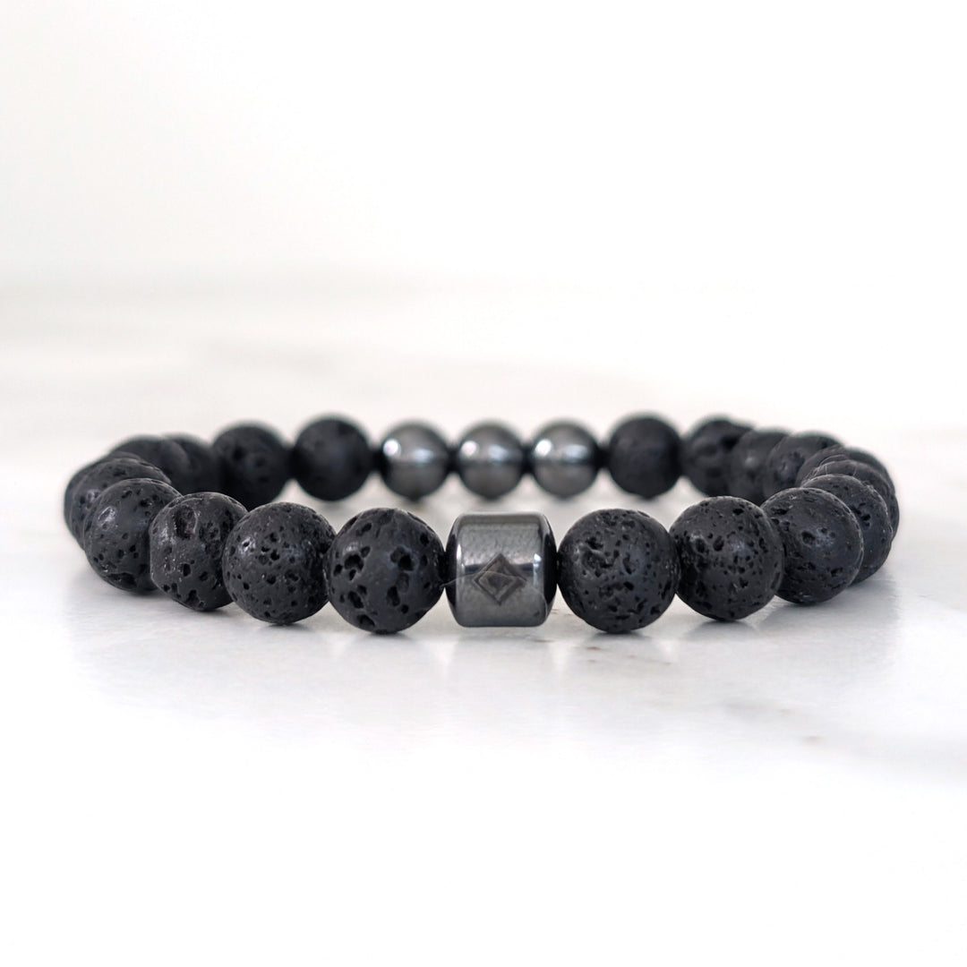 Men's Hematite & Lava Bead Bracelet  - 8mm Smooth