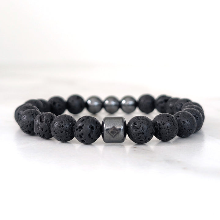 Men's Hematite & Lava Bead Bracelet  - 8mm Smooth