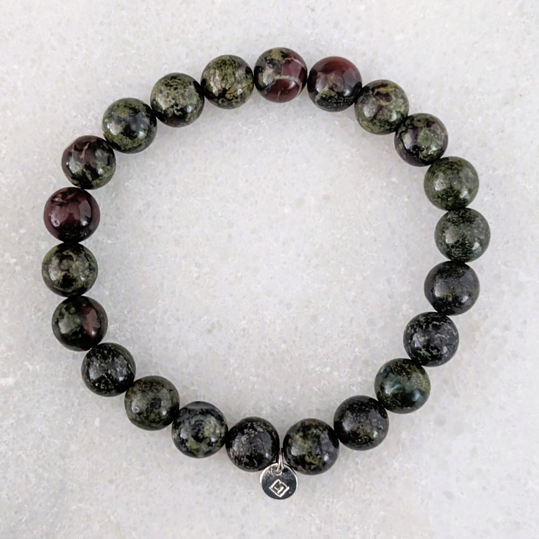 Bloodstone 8mm beaded men's gemstone bracelet