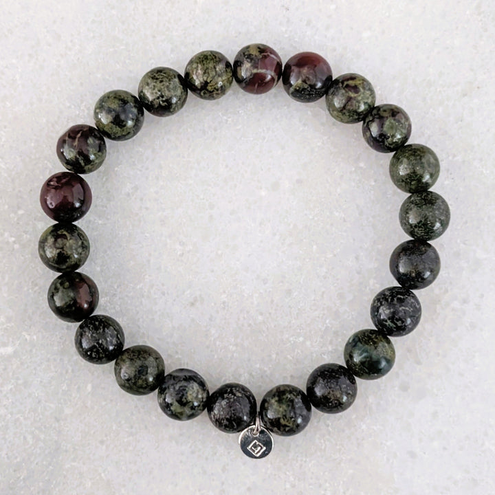 Bloodstone 8mm beaded men's gemstone bracelet