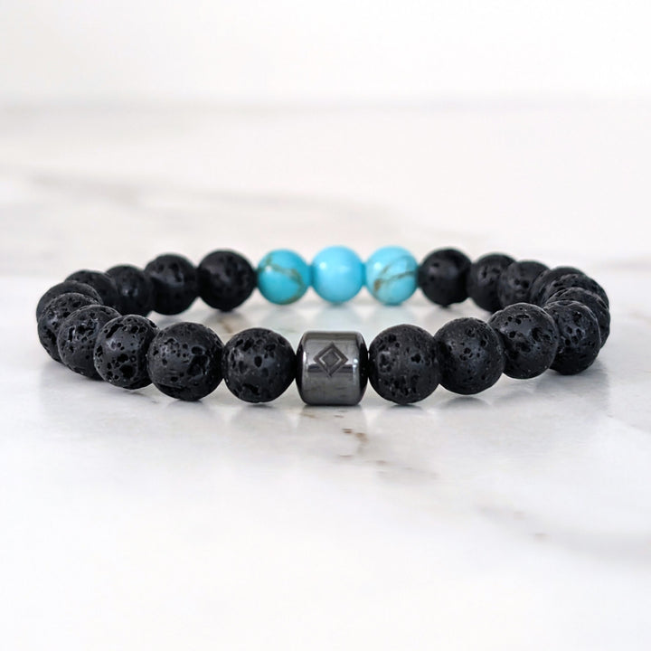men's turquoise and lava stone bead December birthstone bracelet