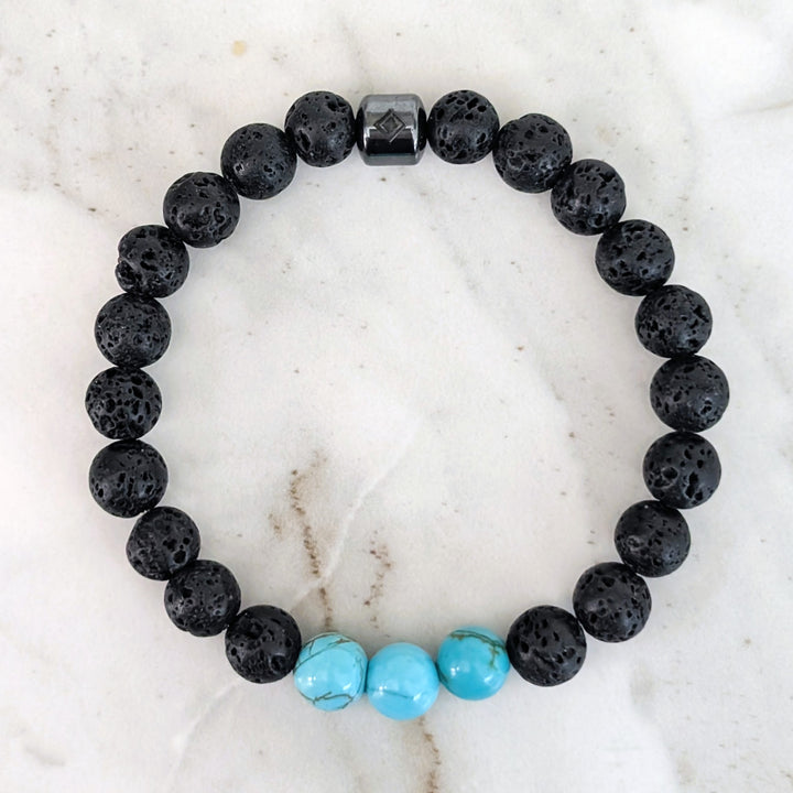 men's turquoise and lava stone bead December birthstone bracelet