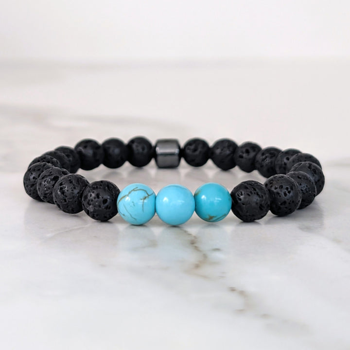 men's turquoise and lava stone bead December birthstone bracelet