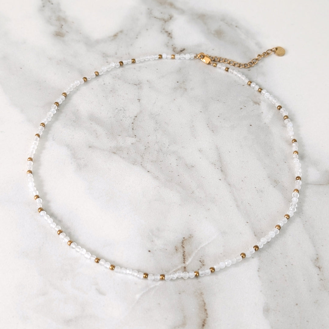 moonstone gemstone and gold bead necklace