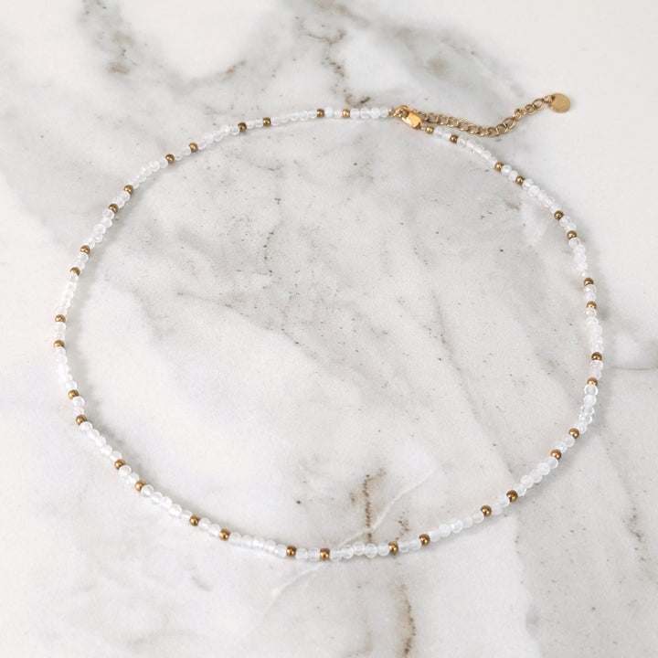 moonstone gemstone and gold bead necklace