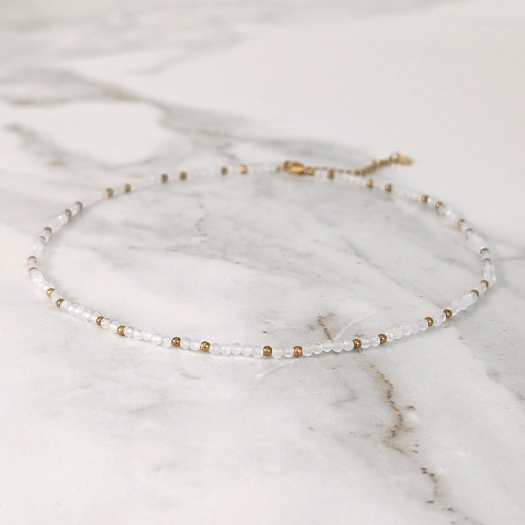 moonstone gemstone and gold bead necklace