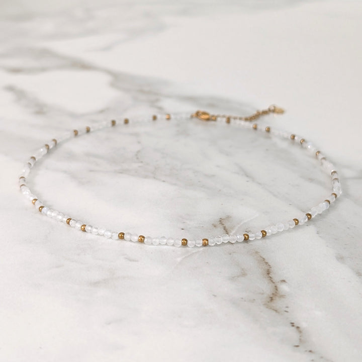 moonstone gemstone and gold bead necklace