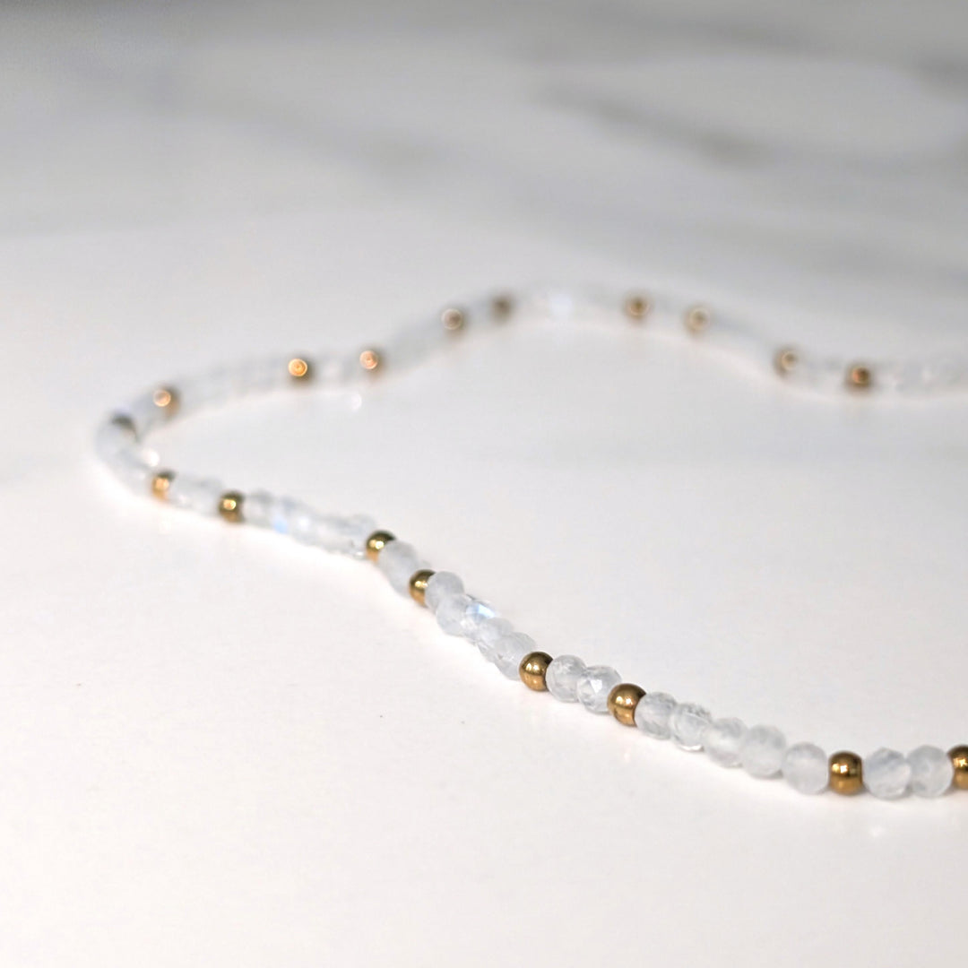 moonstone gemstone and gold bead necklace