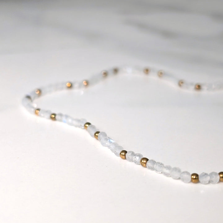 moonstone gemstone and gold bead necklace