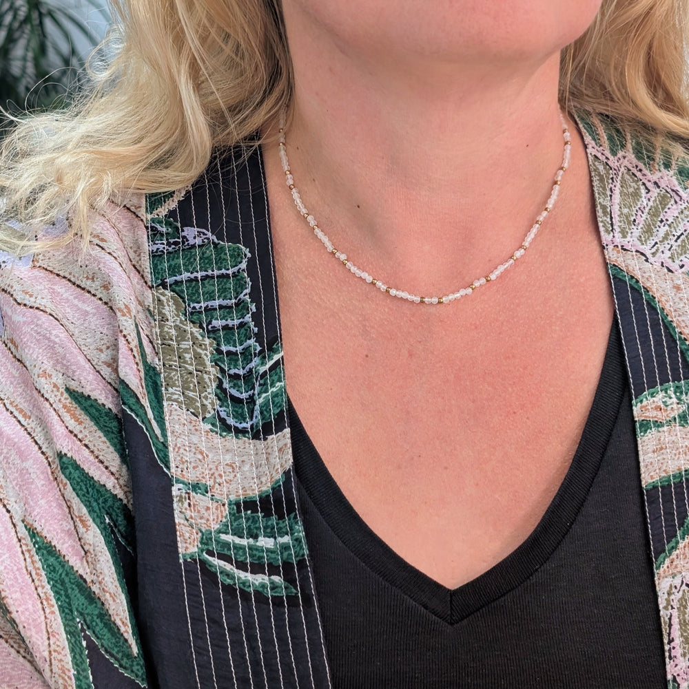 moonstone gemstone and gold bead necklace