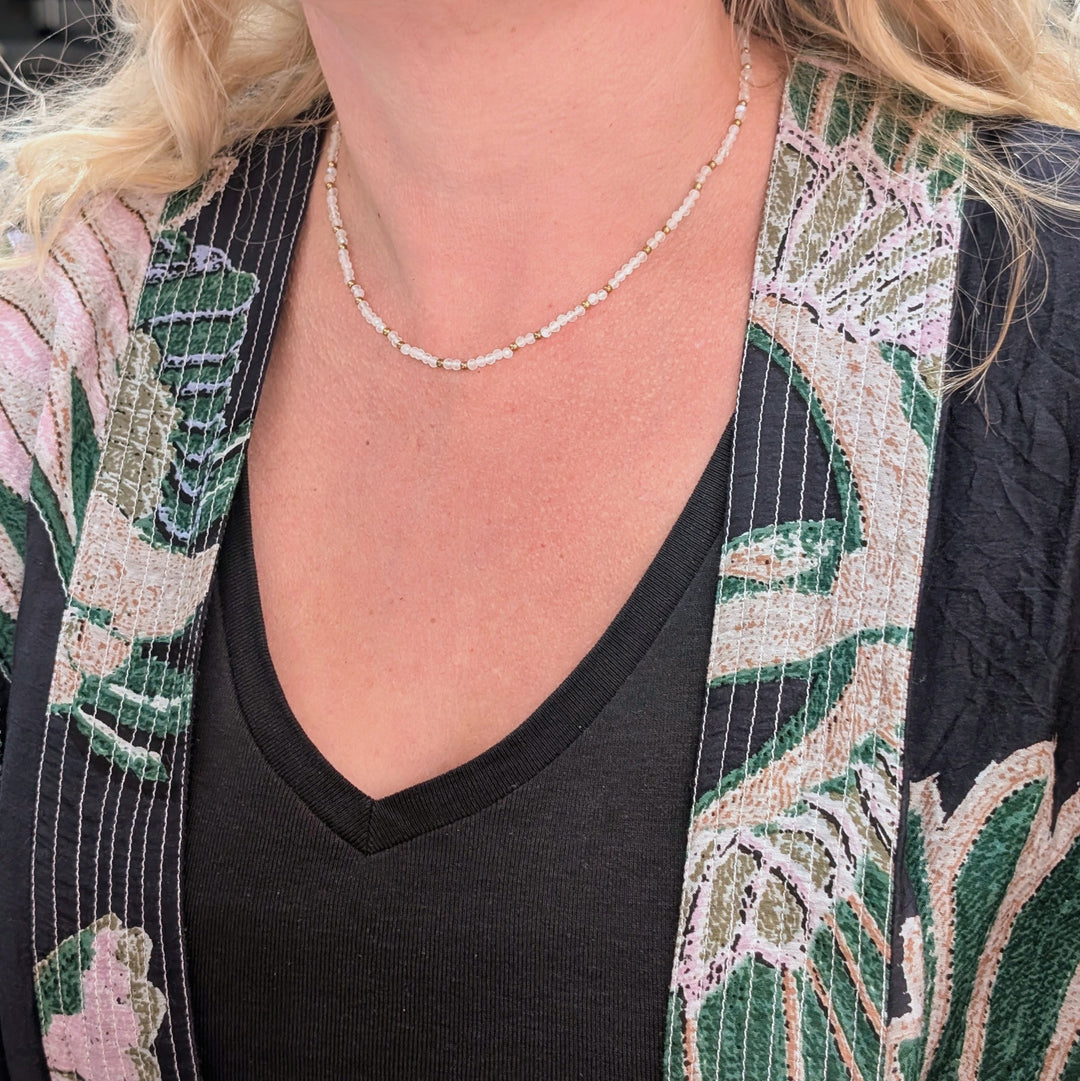 moonstone gemstone and gold bead necklace