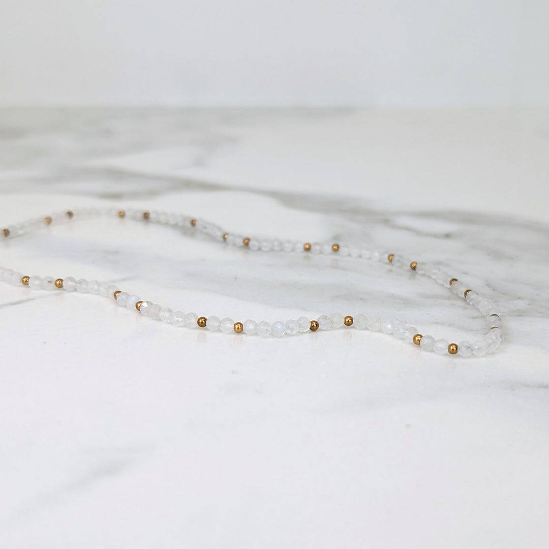 moonstone gemstone and gold bead necklace