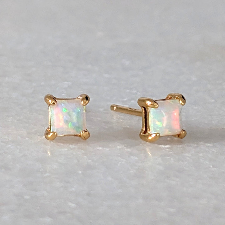 gold opal square stud earrings