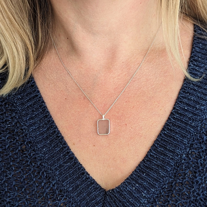 The Rectangle Rose Quartz Necklace
