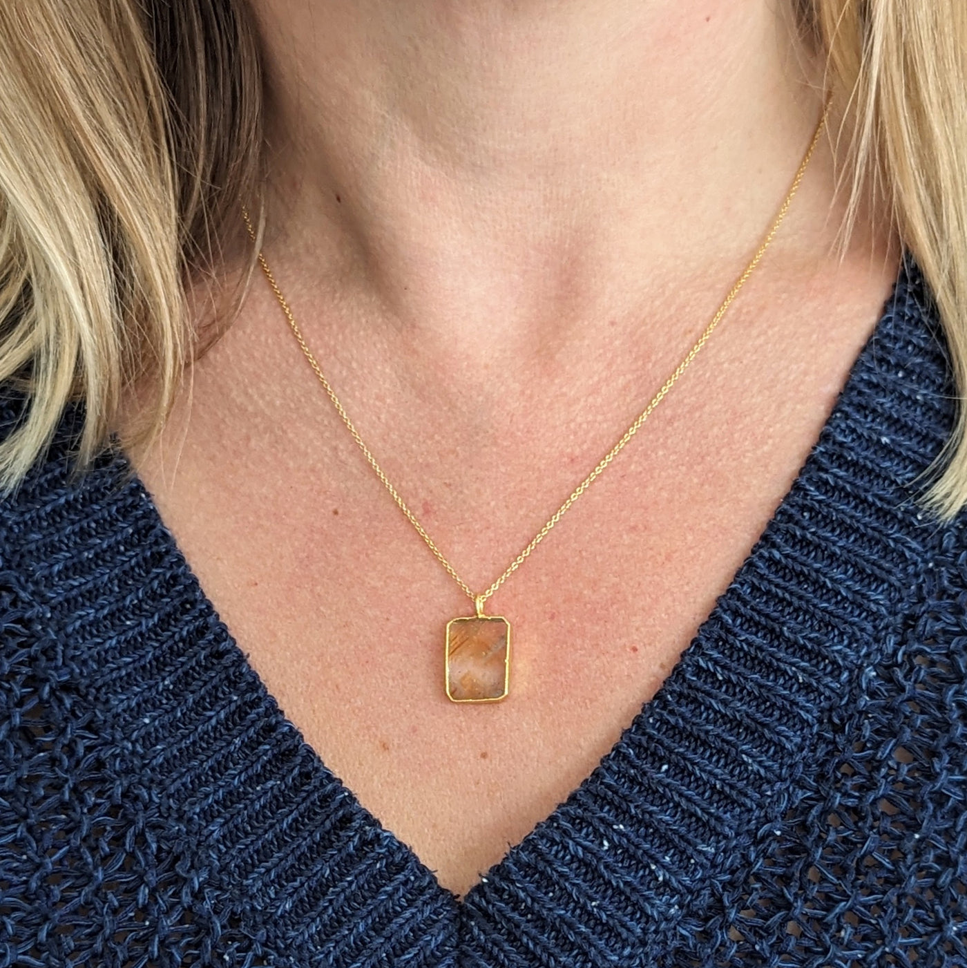 The Rectangle Citrine Gemstone Necklace - 18ct Gold Plated