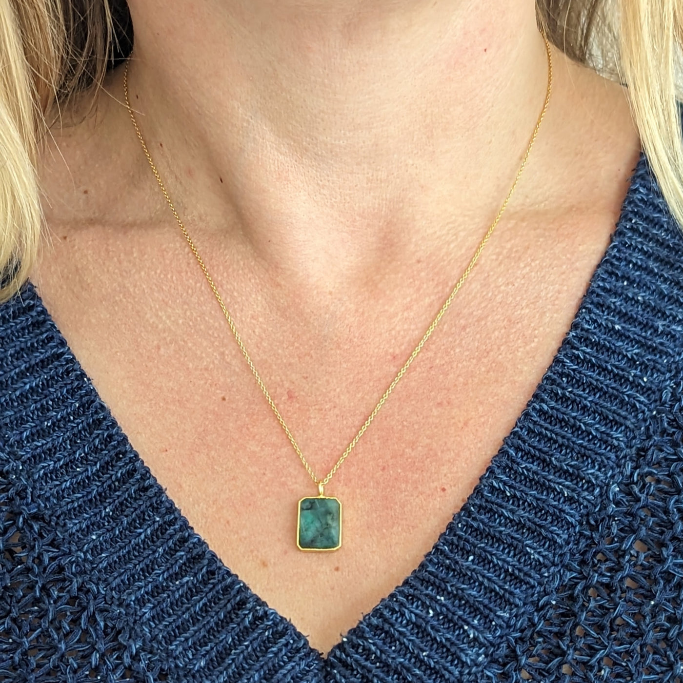The Rectangle Emerald Gemstone Necklace - 18ct Gold Plated