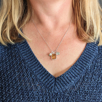 The Trio Citrine, Dalmatian Jasper and Charm Necklace