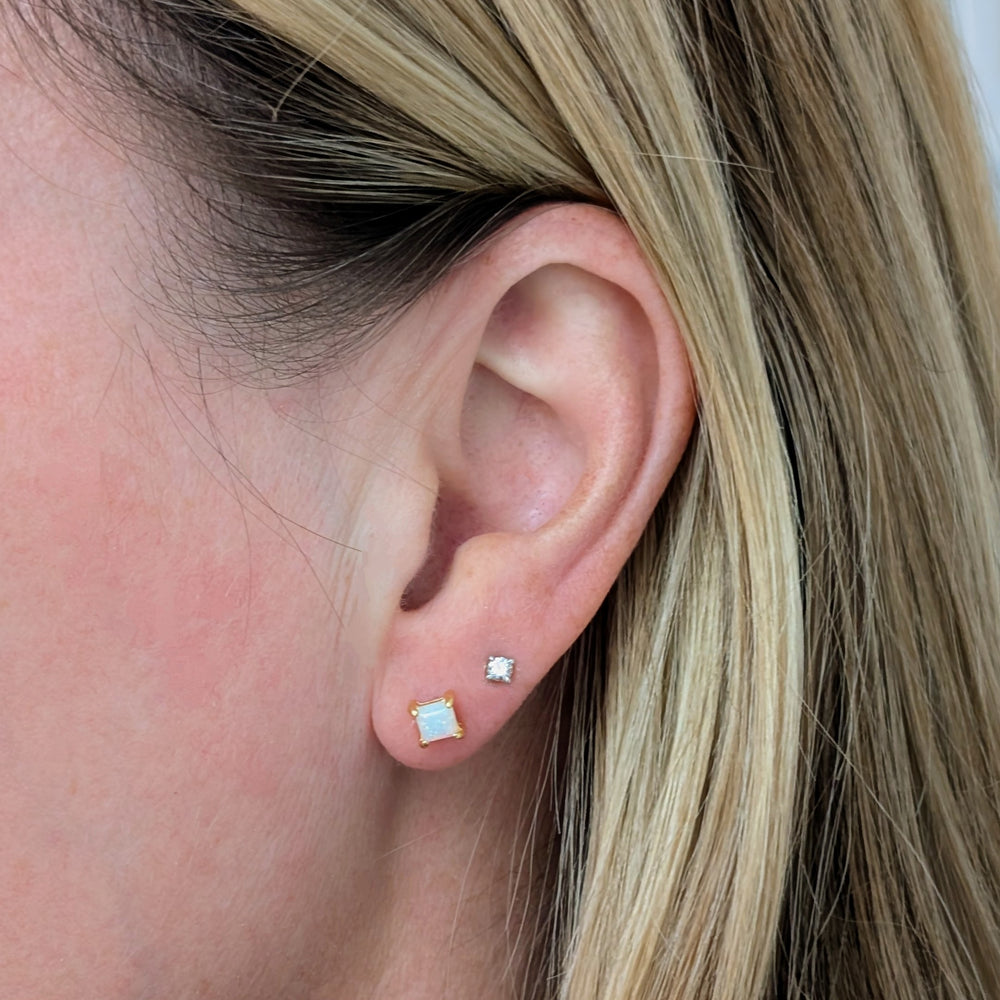 gold opal square stud earrings