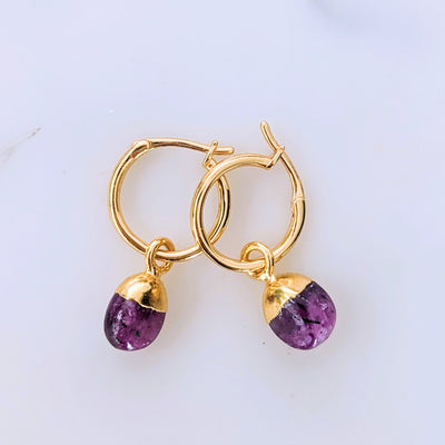 Gold plated ruby july birthstone earrings