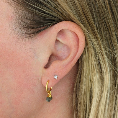 Labradorite gold plated gemstone hoop earrings