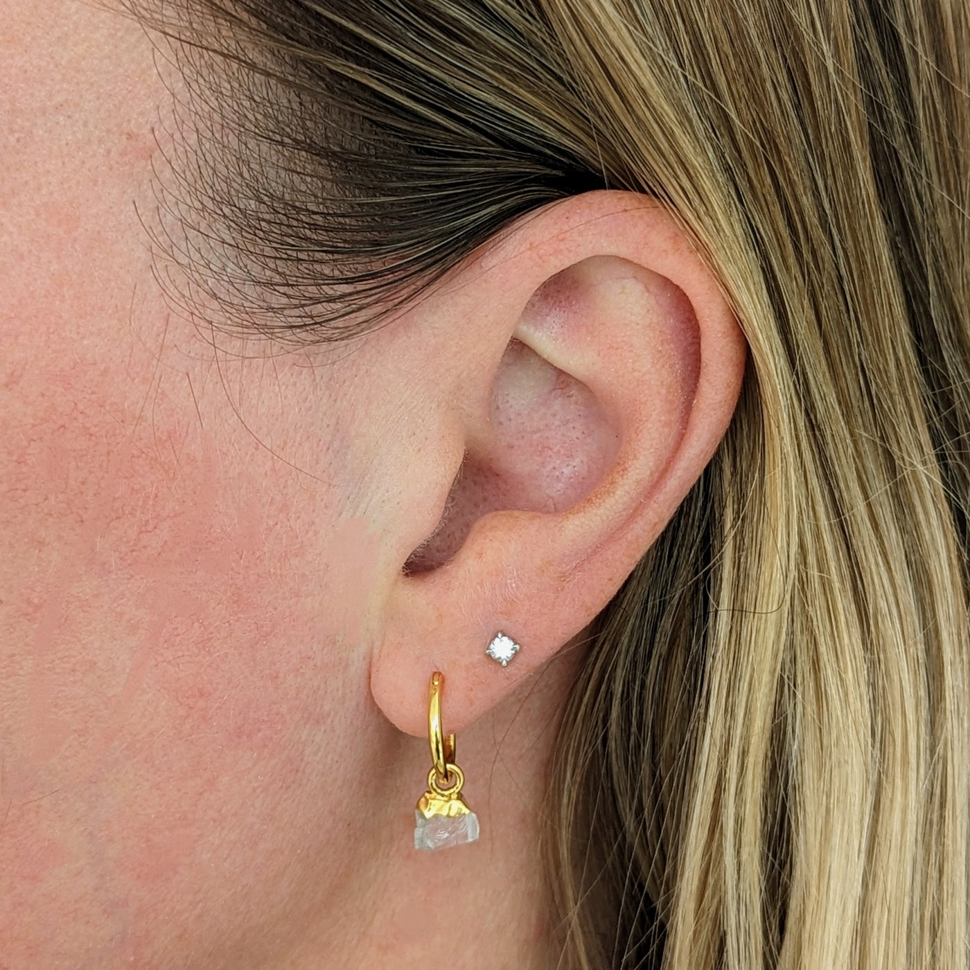 Clear quartz gold plated hoop earrings