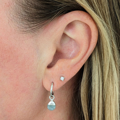 silver aquamarine March birthstone hoop earrings