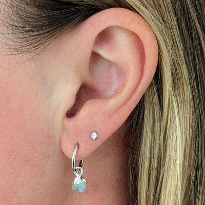 silver aquamarine March birthstone hoop earrings