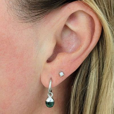 Silver emerald May birthstone earrings
