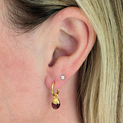gold plated garnet January birthstone earrings