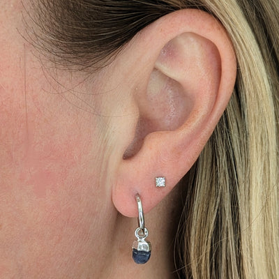 silver sapphire September birthstone earrings