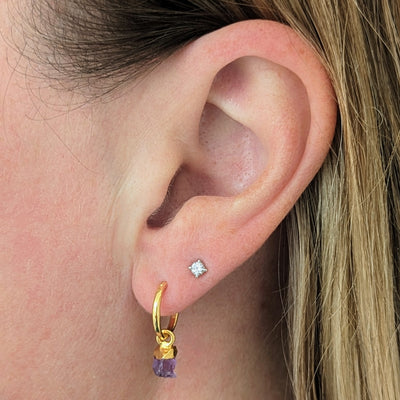 gold plated amethyst february birthstone hoop earrings