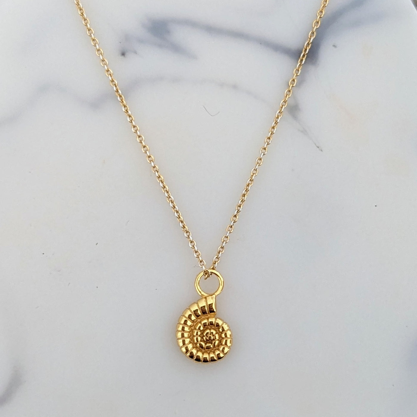 Gold plated ammonite pendant necklace