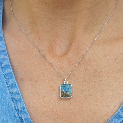 Labradorite rectangular pendant necklace