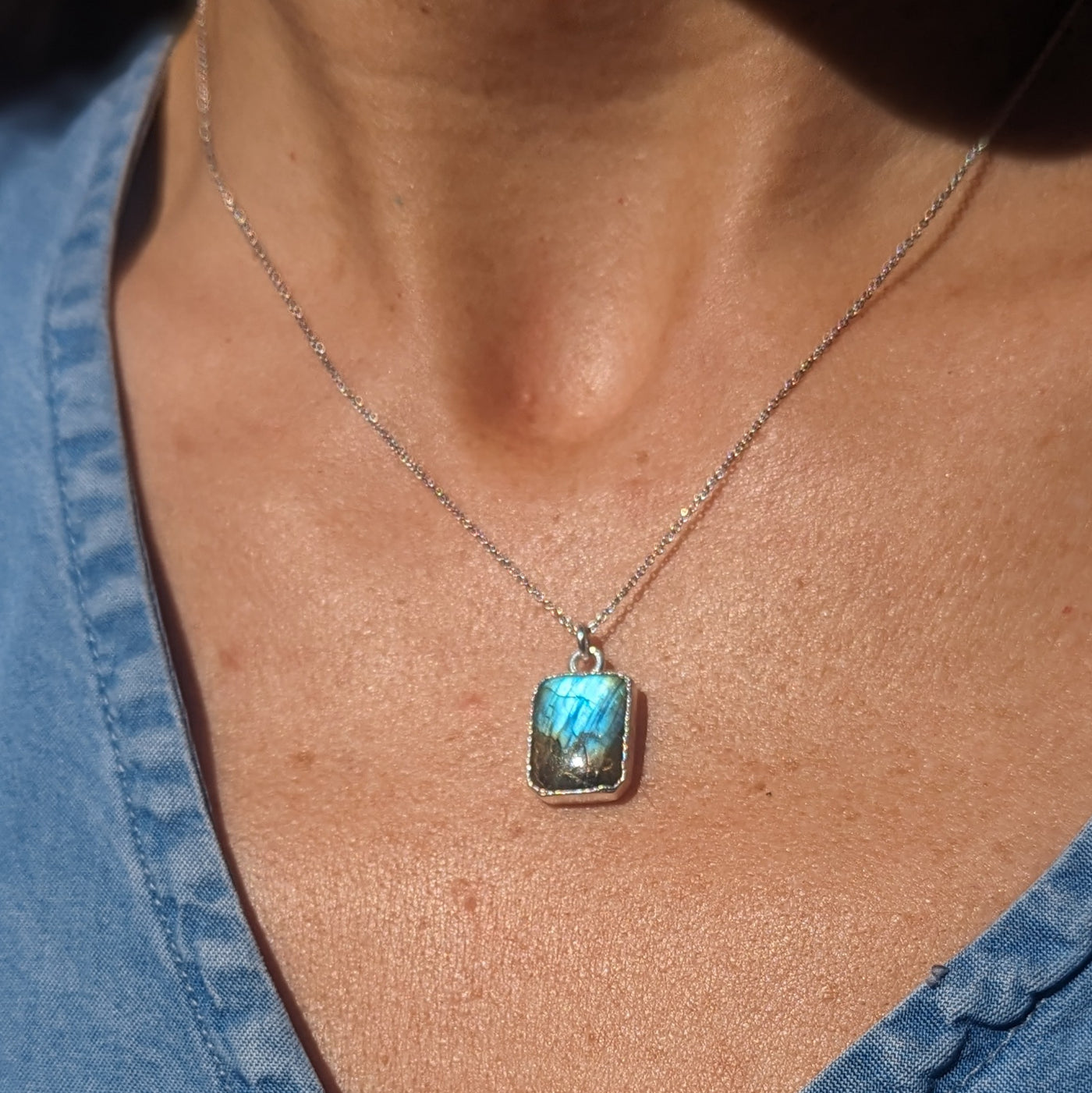 Labradorite rectangular pendant necklace